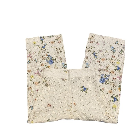 ZARA Floral Printed Culottes Embroidered Cut Out Cropped Pants Trousers Cream - Picture 6 of 9